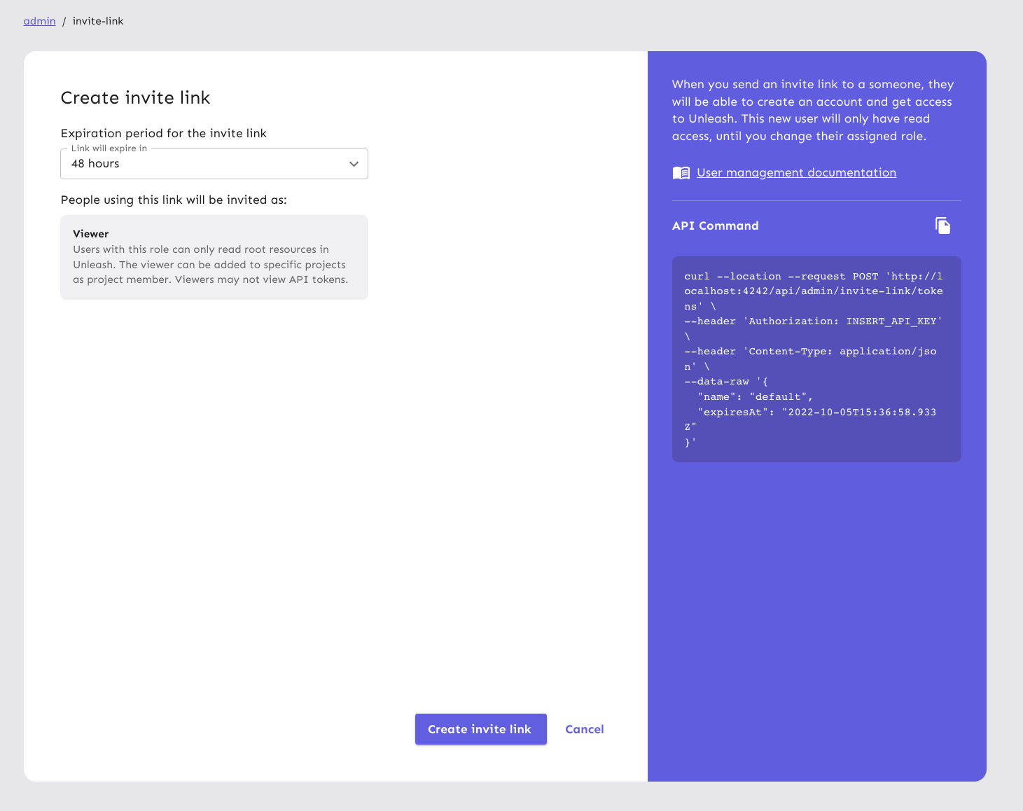 A short form with only one field: token expiry.